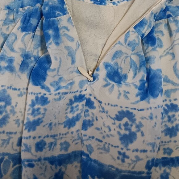 Chaps brand size 8 blue flirty lined ruffled watercolor flower design skirt - Picture 4 of 5